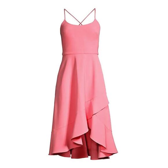 Black Halo Pink  Party midi Marie Dress asymmetrical hem  size 8 - Picture 5 of 14